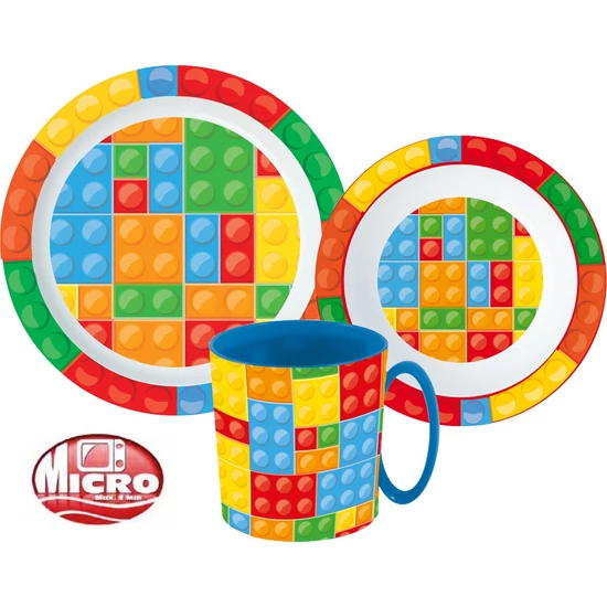 LEGO étkészlet, micro műanyag szett bögrével